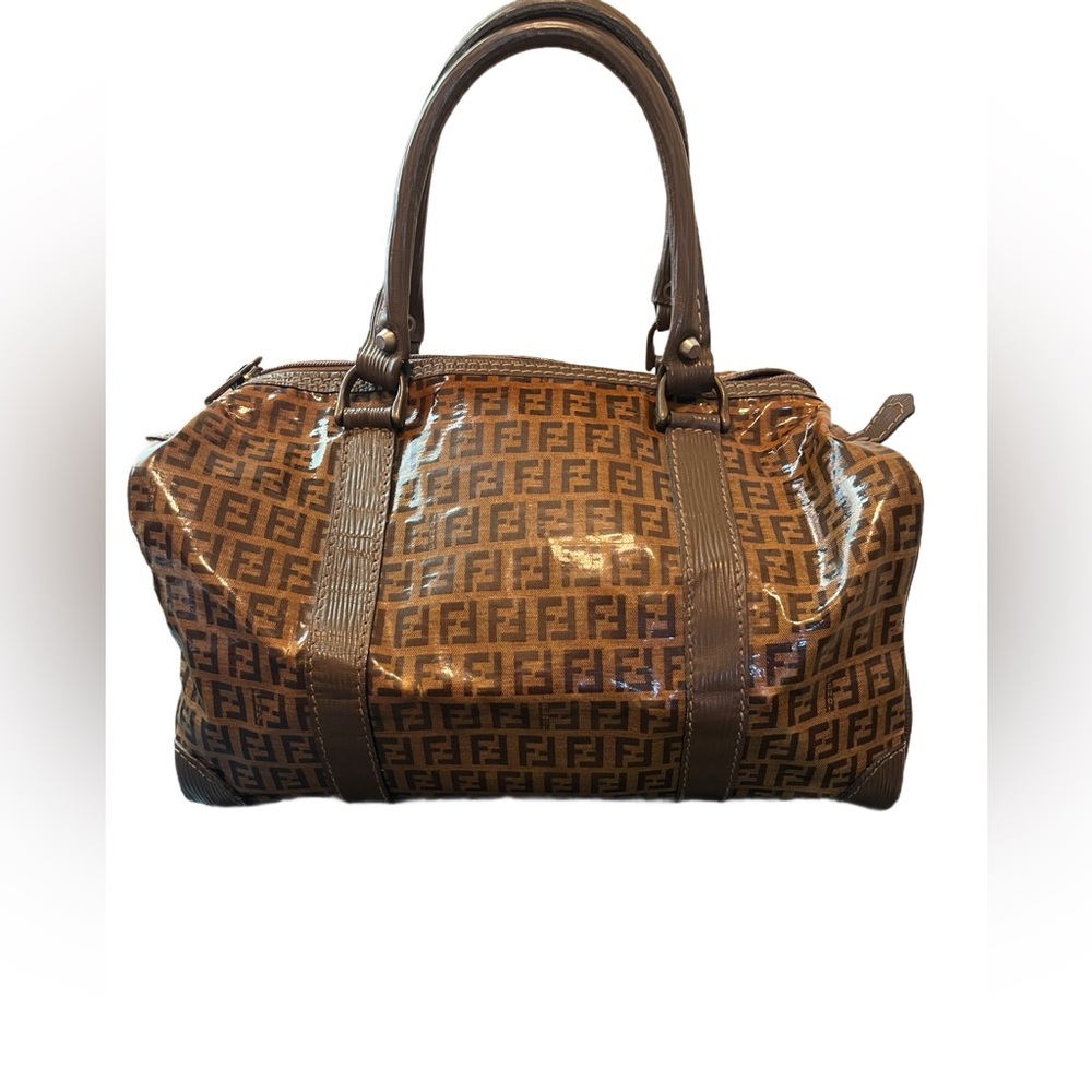Fendi Brown Logo Glassy Satchel - Picture 3 of 14